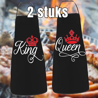 Allernieuwste.nl® SET 2 Stuks QUEEN en KING Keukenschorten Grill Barbecue BBQ Schorten - Cadeau Idee - 60 x 80 cm SET 2 STUKS