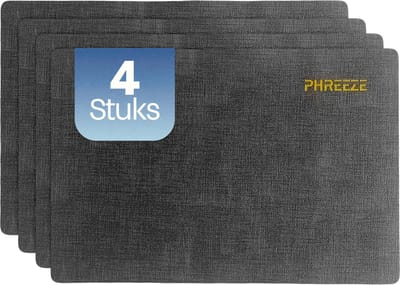 Phreeze Grote Placemat met Luxe Design - 4 Stuks - Wasbaar - Dubbelzijdige Placemats - Kunststof - Donker Grijs