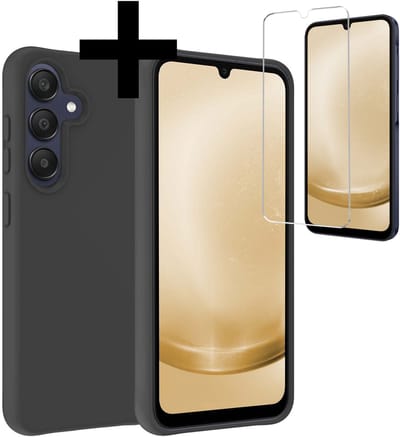 Hoesje - Met Screenprotector - Geschikt voor Samsung Galaxy A26 - Sterk & Shockproof - Back Cover - Siliconen Case - Telefoon Hoes - Telefoonhoesjes - Zwart