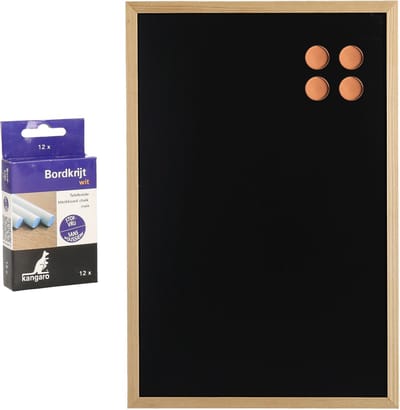 Krijtbord/schoolbord met magneten en 12x krijtjes - 40 x 60 cm