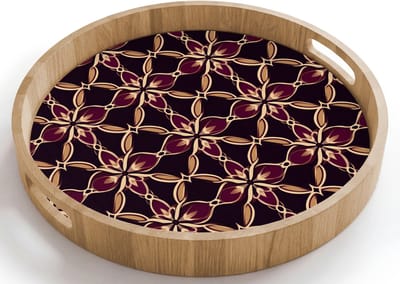 Dienblad rond 40x40 cm - Schootdienblad hout - Symmetrisch - Tegel - Burgundy - Borrelplank rechthoek - Plateau houten dienbladen