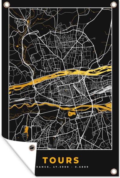 Muurdecoratie Frankrijk – Tours – Stadskaart – Plattegrond – Kaart - 120x180 cm - Tuinposter - Tuindoek
