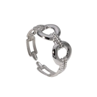 Aramat Jewels | Ringen | Stalen Verstelbare Open Ring - Streepjes & Cirkels - One Size | Zilverkleur | |10mm | Staal | Volwassenen | Verkleurd niet