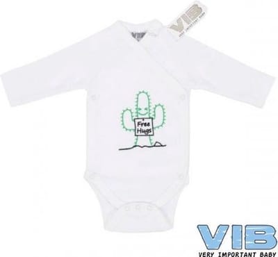 VIB® - Rompertje (overslag) Luxe Katoen - Free Hugs Cactus (Wit) - Babykleertjes - romper - rompertjes - rompertjes met tekst - baby cadeau - baby aankondiging - overslagromper