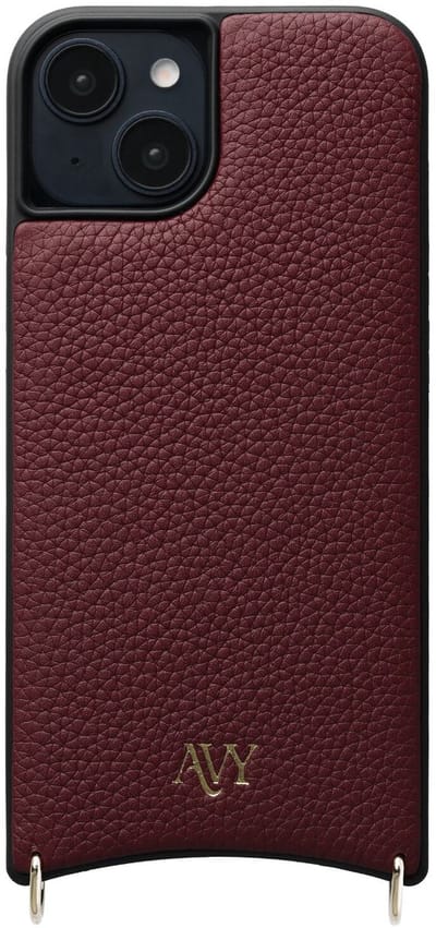 AVY Leren Hoesje | Geschikt voor Apple iPhone 15 | Compatibel met MagSafe | Leather Case | Back Cover | Haakjes voor koord | Burgundy