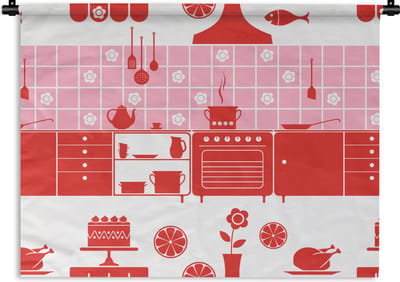 Wandkleed - Wanddoek - Patronen - Pannen - Design - Huis - Roze - 60x45 cm - Wandtapijt
