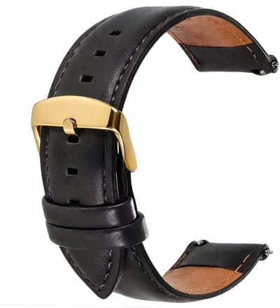 Innerlight® Leather+ Smartwatchbandje 20mm - Zwart/Goud Lederen smartwatchbandje - Leren Horlogebandje geschikt voor Samsung Galaxy Watch 7 / 6 / 5 / Pro / 4 / 3 / Active 2 - Polar Ignite / Unite – Huawei