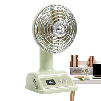 LISM-Bureauventilator in retrostijl, draagbaar, oplaadbaar via USB, mini-koelapparaat met digitaal display, stille persoonlijke ventilator, geschikt voor thuiskantoren, slaapkamers, studeerkamers, woonkamers, studentenkamers en appartementen (groen).