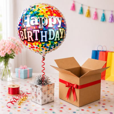 EasyMart Helium Folieballon Happy Birthday 18 inch (45 cm) – Helium gevuld – Met lint & ballongewicht – 1 stuk
