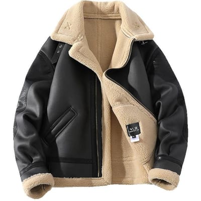 Veste à un revers rembourrée en fourrure épaisse de grande taille pour homme Veste à la mode en cuir épissé XXXXXL noir
