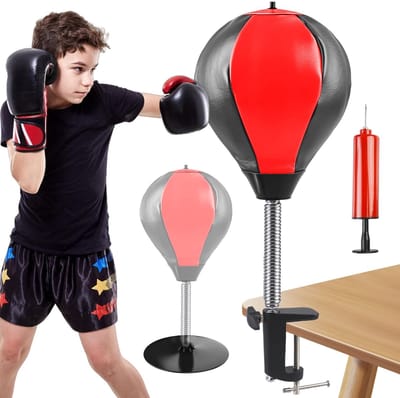 Dailygoods - GAOUTO Punchingbal voor op tafel: kantoorpunchingbal met supersterke zuignap en tafelklem, mini boxzak, rage bag, tafelboxzak, desktop punchingbal, punchbal set voor volwassenen kantoor
