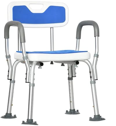 LUMÉ STORE Douchestoel - Douchekruk - Badstoel - Badkruk - Armleuningen - Comfortabel - Zuignap Poten - 56x53x87cm - Blauw
