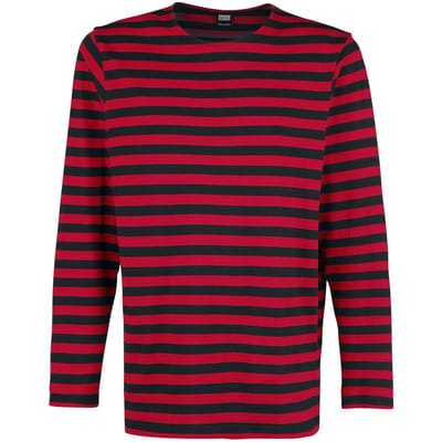 Urban Classics Shirt met lange mouwen - Regular Stripe Longlseeve - S tot M - voor Mannen - rood-zwart