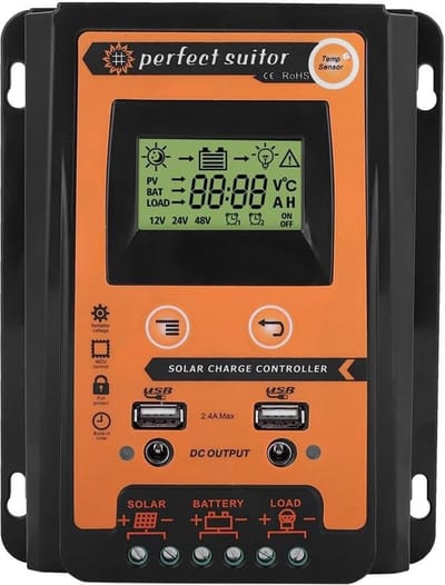 Zonne-energie Laadregelaar 12V/24V met LCD-display en Dubbele USB-poort