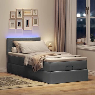 vidaXL - Ottoman - bed - met - matras - en - LED's - 100x200cm - stof - donkergrijs