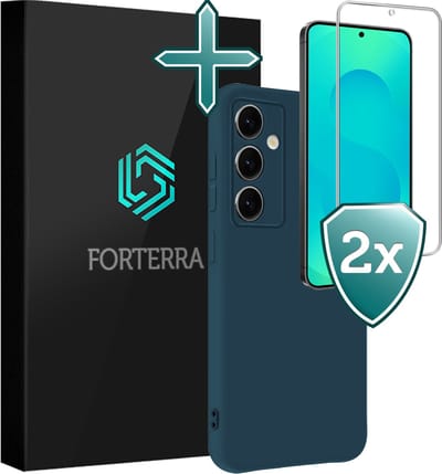 Hoesje Met 2x Screenprotector - Geschikt voor Samsung Galaxy S25 FE - Sterk & Shockproof - Telefoon Hoes - Back Cover - Siliconen Case - Donkerblauw