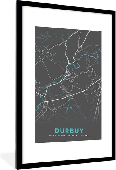 Fotolijst incl. Poster - Kaart – Plattegrond – Stadskaart – Durbuy – België - Grijs - 60x90 cm - Posterlijst