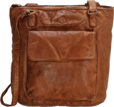 Hide & Stitches Paint Rock Shopper Dames - Schoudertas met verstelbare schouderband - Handtas van 100% Leder met ritssluiting - Cognac