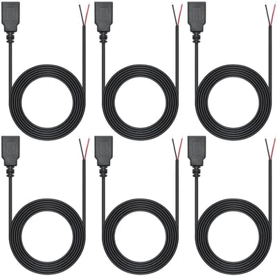 Allecto - Usb kabel - 6-pack - 1 meter - 12V/3A - Pigtail - Bare wire