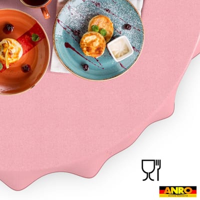 ANRO Tafelkleed Effen linnenlook Roze Rond Ø140cm Met sierband Afwasbaar Waterafstotend