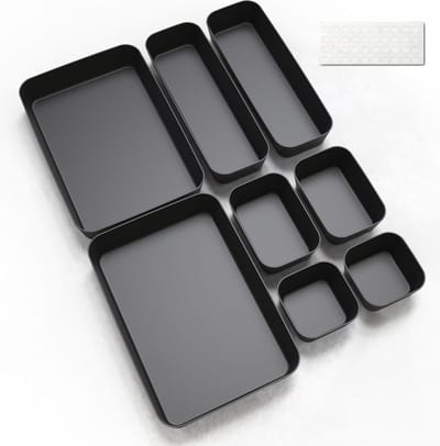 Lade-organizer, 8 stuks, opbergsysteem, keuken, badkamer, cosmetica, kruidenopslag, organisatie, lade, kunststof, opbergdozen, kantoor, bureau, scheider met siliconen matten