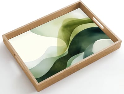 Dienblad hout 50x35 cm - Schootdienblad - Golven - Abstract - Lichtgroen - Sierlijk - Borrelplank rechthoek - Plateau dienbladen