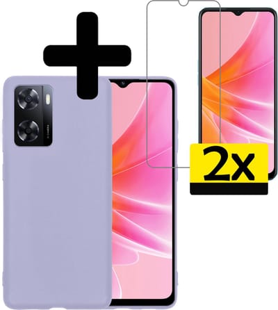 Hoesje - Met 2x Screenprotector - Geschikt voor OPPO A57 - Sterk & Shockproof - Back Cover - Siliconen Case - Telefoon Hoes - Telefoonhoesjes - Lila