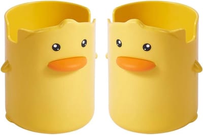 Schattige kleine gele eend penhouder, multifunctionele opbergemmer voor bureau, kindvriendelijke mondspoelbekers, 2 stuks