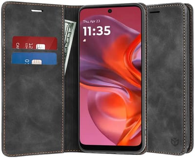 Hoesje geschikt voor Motorola Moto G05 / Moto E15 - Techsuit Confy Book Wallet Case - Zwart
