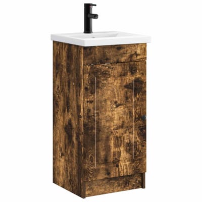 vidaXL - Badkamer - Vanity - met - Wastafel - Gerookt - eiken - 42 - x - 40 - x - 84,5 - cm