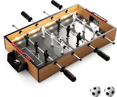 COSTWAY Mini tafelvoetbaltafel voor 2 spelers met ledverlichting, 2 voetballen en scorebord, voetbaltafel van hout voor volwassenen en kinderen, 51 x 30,5 x 9 cm