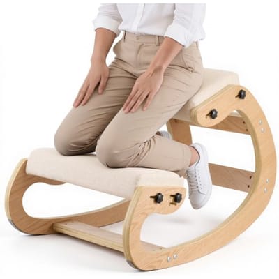 VEVOR Ergonomische Knielstoel met Dikke, Geïntegreerde Schuimkussens en Massief Houten Frame, In Hoogte Verstelbare Knielstoel voor Nek- en Rugverlichting, Ideaal voor Thuis en Op Kantoor, Beige