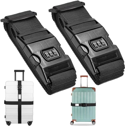 Luggage Straps - 2pcs Verstelbare Kofferspellen met Slot - Buckle Straps met Informatie Naamplaat - Clips voor 20-32 Inch Koffers - Handtassen - Bagage - Carts