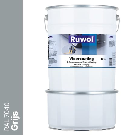 Ruwol 2K Epoxy Vloercoating Grijs (RAL 7040) 10 kg - Vloerverf - 3 populaire kleuren - Garagevloer Coating - Slijtvast, naadloos en vloeistofdicht - Eenvoudig Schoon te maken - 2 componenten verf