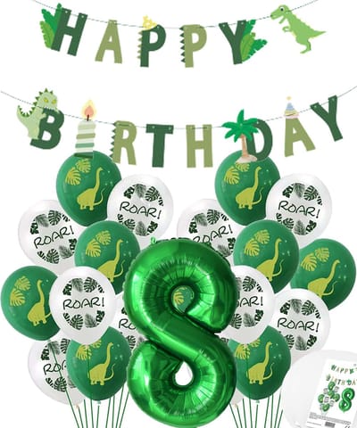 Cijfer Ballon 8 Jaar - Dinosaurus - Dino Mega pakket Ballonnen en Feestslinger - Groen - Helium Ballon - Snoes