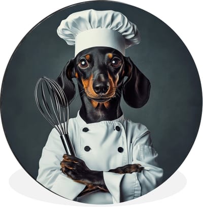 WallCircle - Wandcirkel - Muurcirkel - Hond - Garde - Kok - Aluminium - Dibond - 30x30 cm - Binnen en Buiten