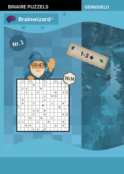 Brainwizard – Binaire puzzelboek - Binaire puzzels - Puzzelboek - Puzzelboeken volwassenen - Niveau 1-3 - NR 1