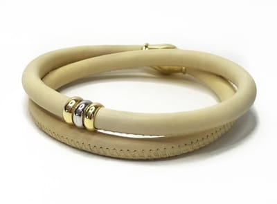 NIEUW! Jolla - dames armband zilver - leer - magneetsluiting - bedels - tweekleurig - Golden Touch - Beige