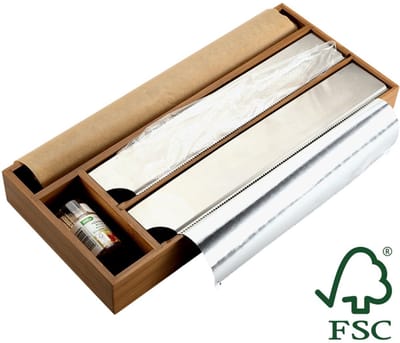 FSCÂ® Keuken Foliedispenser voor 2 Rollen folie - Met 2 opbergvakken - Keuken lade Folie dispenser voor aluminium- & huishoudfolie