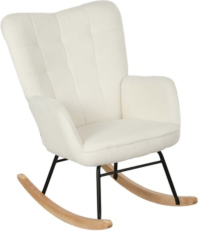 Schommelstoel, relaxstoel, lounge stoel, 98×71×101 cm, wit, met armleuningen, comfortabel hoge rugleuning, schommelontwerp, zacht en huidvriendelijk pluche oppervlak, stevig en duurzaam frame, geschikt voor ontspanning in woonkamer of slaapkamer