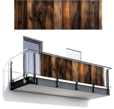 Balkonscherm 300x100 cm - Balkonposter Hout - Rustiek - Donkere Planken - Balkon scherm decoratie - Balkonschermen - Balkondoek zonnescherm