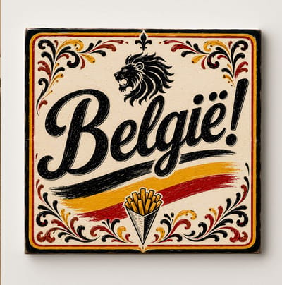 België Decoratieve Keramische Tegel – België Leeuw en Frietjes Design – Zwart Geel Rood Belgische Wanddecoratie Tegel – Vaderlands Woondecoratie Cadeau