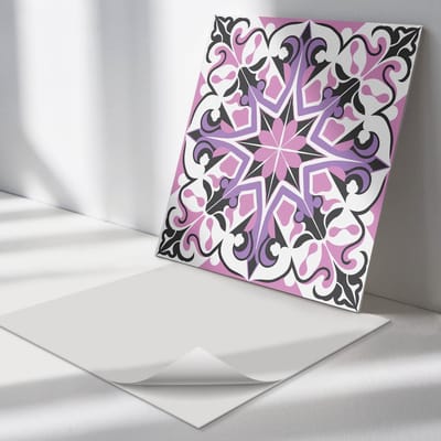 Wallfluent Vinyl Tegels - Bloemensterpatroon Zelfklevende Vinyltegels - 30 cm x 30 cm - Roze Vinyl Tegels - 9 stuks - Vierkant PVC Tegels - Patroon Plaktegels - Vloer Tegels PVC - Plaktegels Keuken en Badkamer