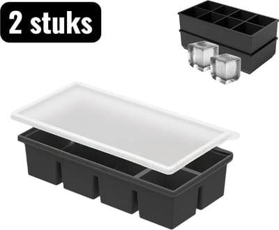 2 stuks - Ijsblokjesvormen - 8-kubus siliconen ijsblokjesvorm - Extra grote ijsblokjesvorm voor levensmiddelen - Luchtdichte ijscontainer met deksel - Zwart
