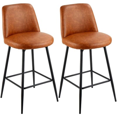 Set van 2 Barkrukken, 69cm Tellerhoogte Draaibare Krukken, Moderne PU Leer Teller Barkruk met Rugleuning en Metalen Poten, Armloze Barkruk, Eiland