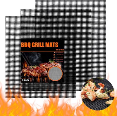 Famanu – Grillmat - 42×36 cm antiaanbaklaag - herbruikbaar grillrooster - grillmat voor gasgrill - houtskool - elektrische grill - luchtfrituurpan - oven
