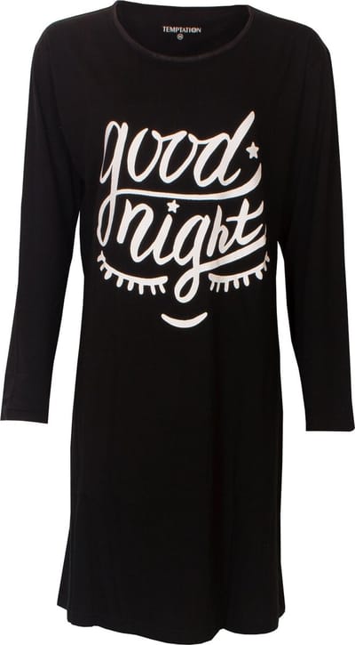 Temptation Dames Bigshirt nachthemd Zwart - Maten: M