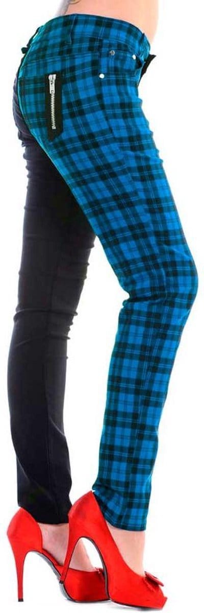 Banned - HALF BLACK HALF CHECK Skinny fit broek - XS - Zwart/Blauw