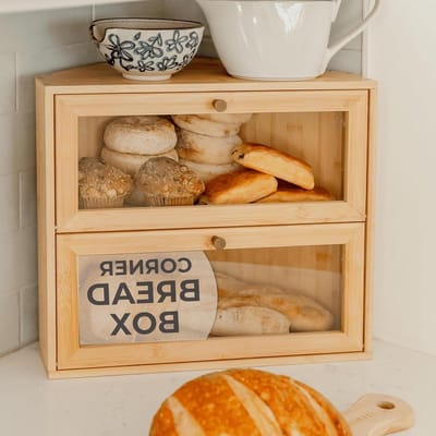 Hoekbroodtrommel Keuken - Bamboe Broodopberger - Brood Vers Houden - Ruimtebesparend Hoekontwerp - 17 Liter Capaciteit - Natuurlijke Bamboe