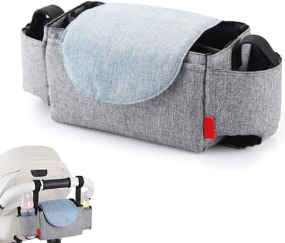 Kinderwagen Organizer - Buggy tas Organizer - Wandelwagen organizer - luiertas - Opbergvak voor Flessen, Luiers en Accessoires - 21x12x12cm - grijs
